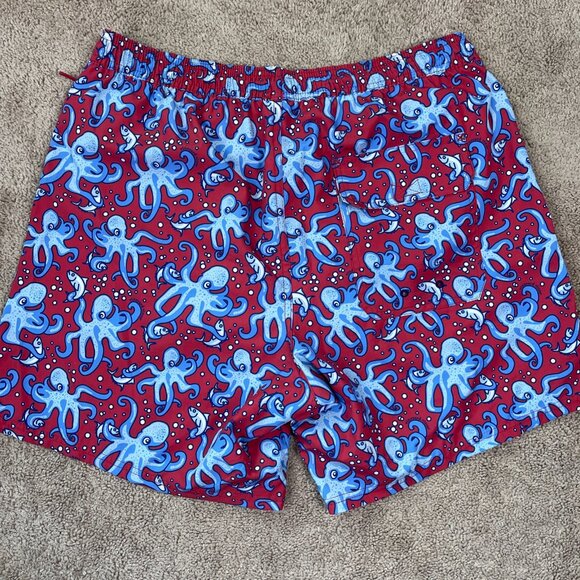 Vineyard Vines Swim Shorts Mens L Red Octopus Lined All Over Print Resort Beach - Picture 9 of 9